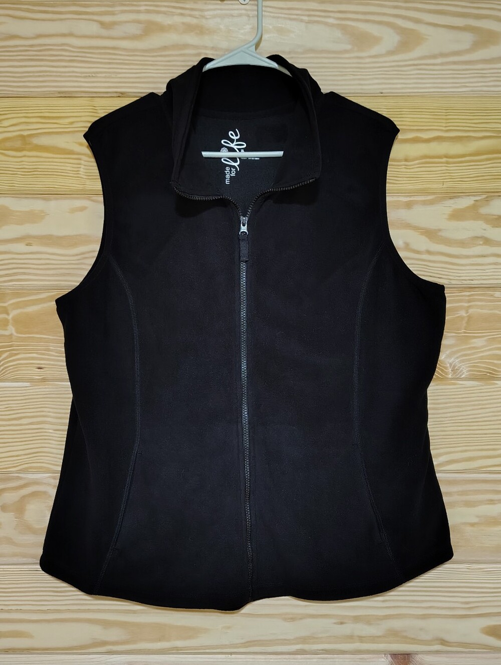 made for life Black Sleeveless Zip-Front Vest XL Fleece Pockets Wardrobe Staple